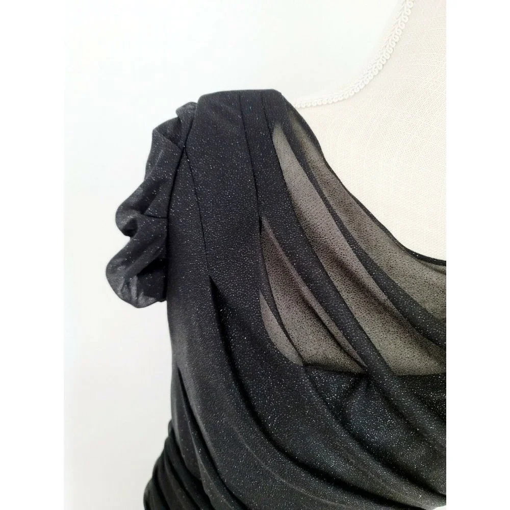 Alex Evenings Black Glitter Sparkle Short Sleeves Long Gown Party Dress 10_6